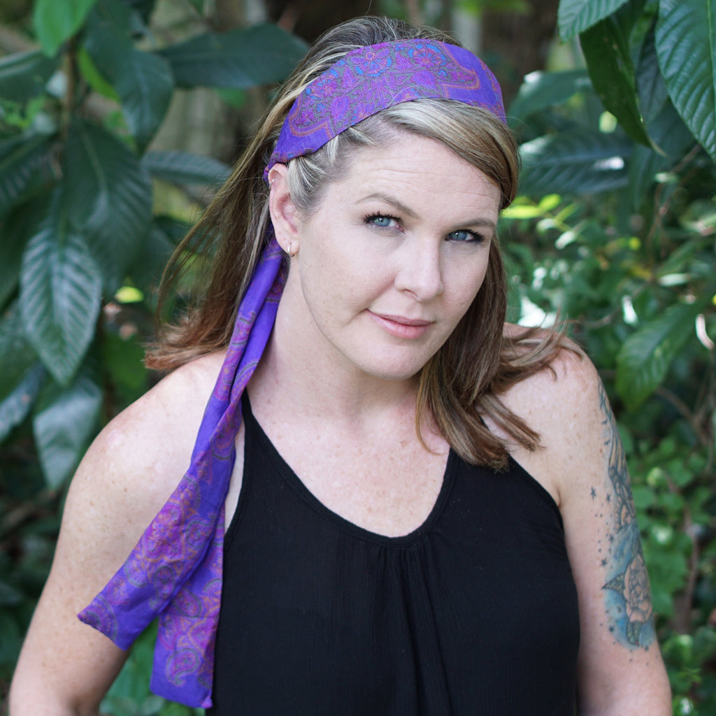 Purple Paisley Silk Sari Tie Headband