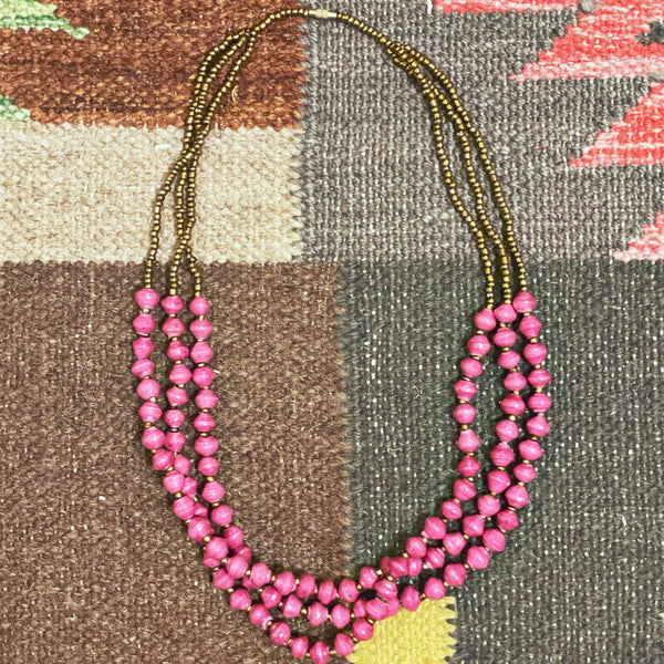 Vintage Lucite Marble Pink Beaded Necklace | eBay