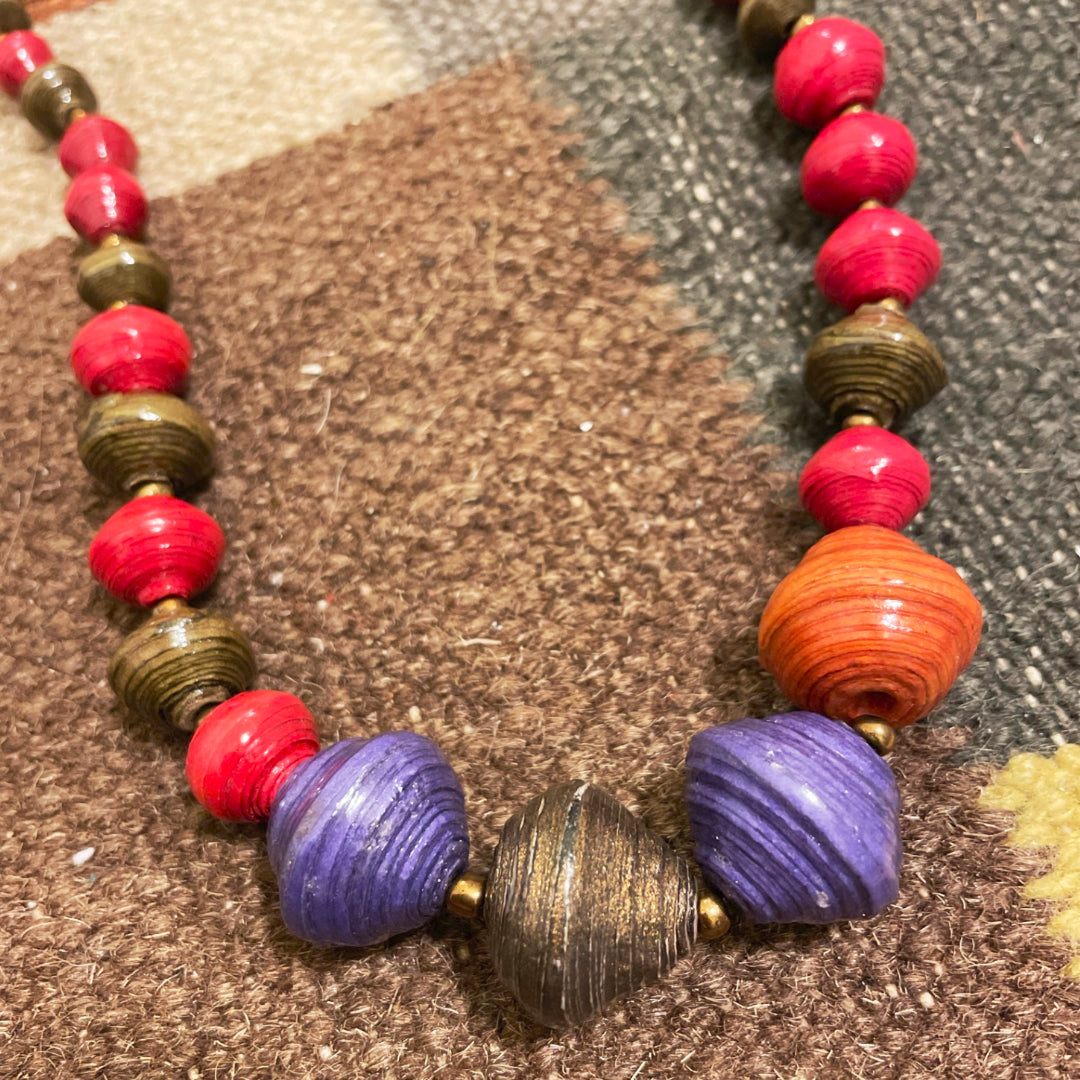 Mixed paper bead necklace