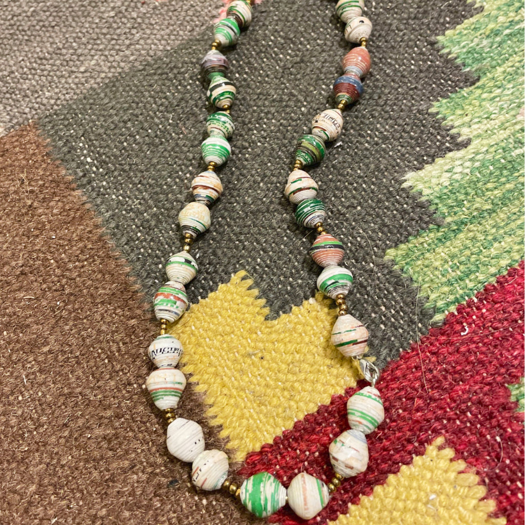 Multicolored paper bead necklace