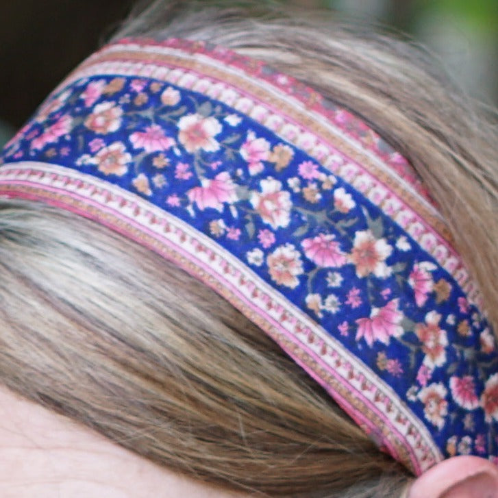 Purple & Coral Floral  Sari Tie Headband