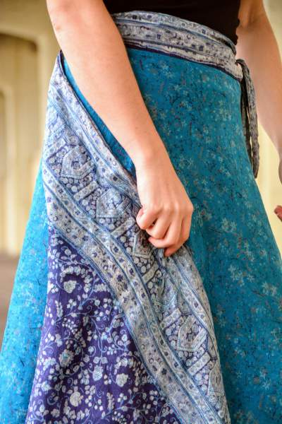 Reversible Sari Skirt - Blue