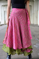 Reversible Sari Skirt - Pink and Green