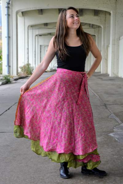 Reversible Sari Skirt - Pink and Green