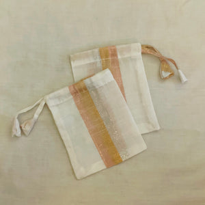 White Striped Cotton Gift Bag Pouch- Pack of 10