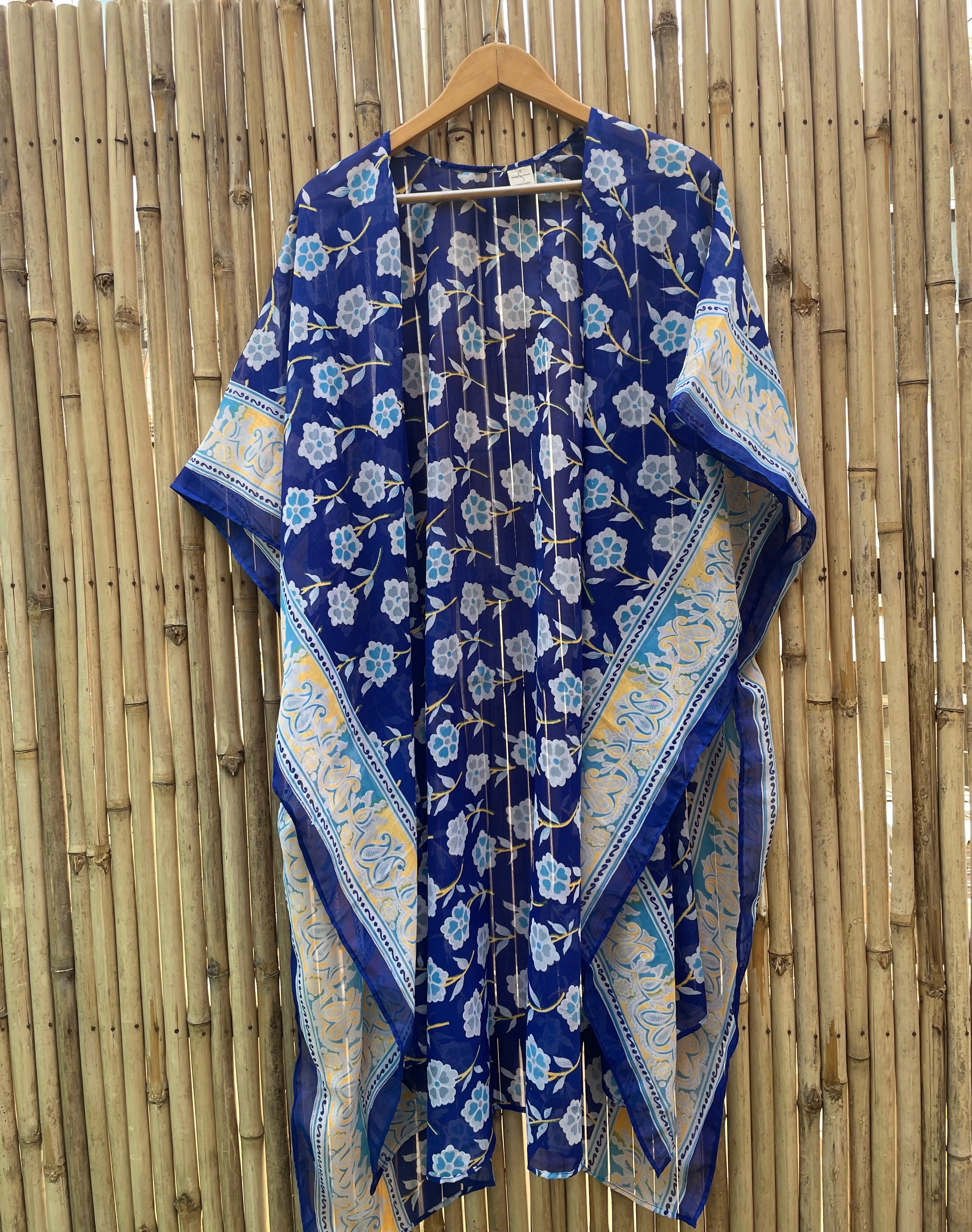 Vintage Blue Sari Kimono