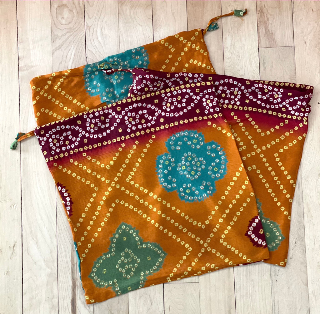 Earthtone Large Sari Drawstring Pouch Gift Bag