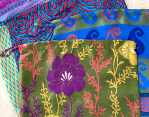 Green/Blue Large Sari Drawstring Pouch Gift Bag